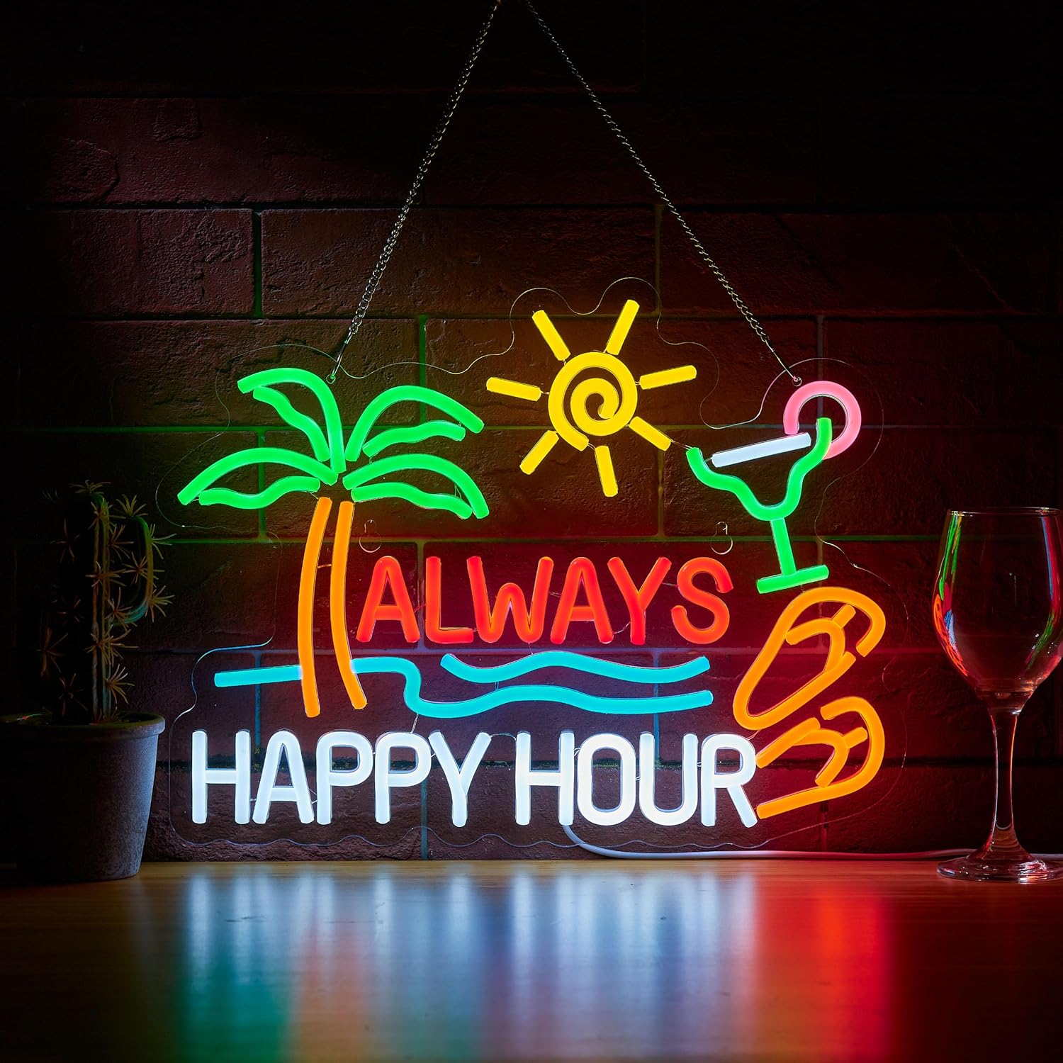 Neon Sign Party - Altijd Happy Hour Bierbar Neonbord voor