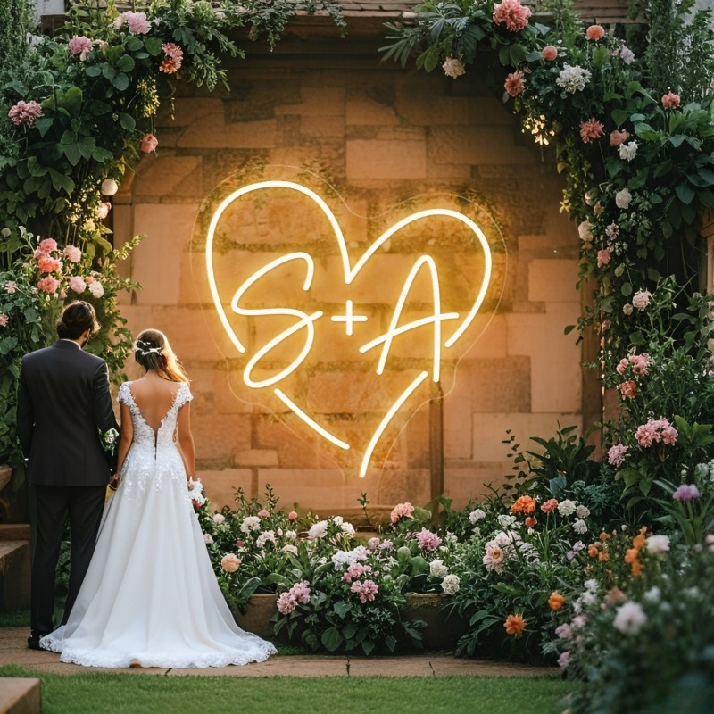 Neon Sign Party - Aangepaste initialen hart LED neon teken,