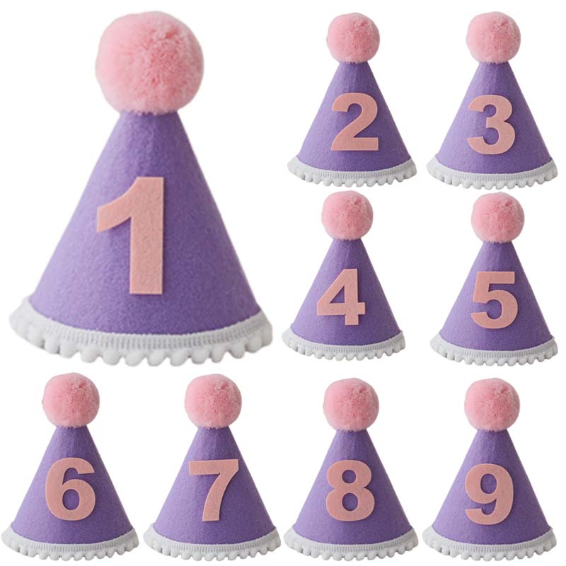 Party Hat Cone - Paarse Verjaardag Hoed 1 2 3