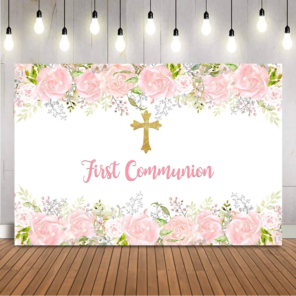 Dessert Table Backdrop - Eerste heilige communie verjaardag achtergrond roze