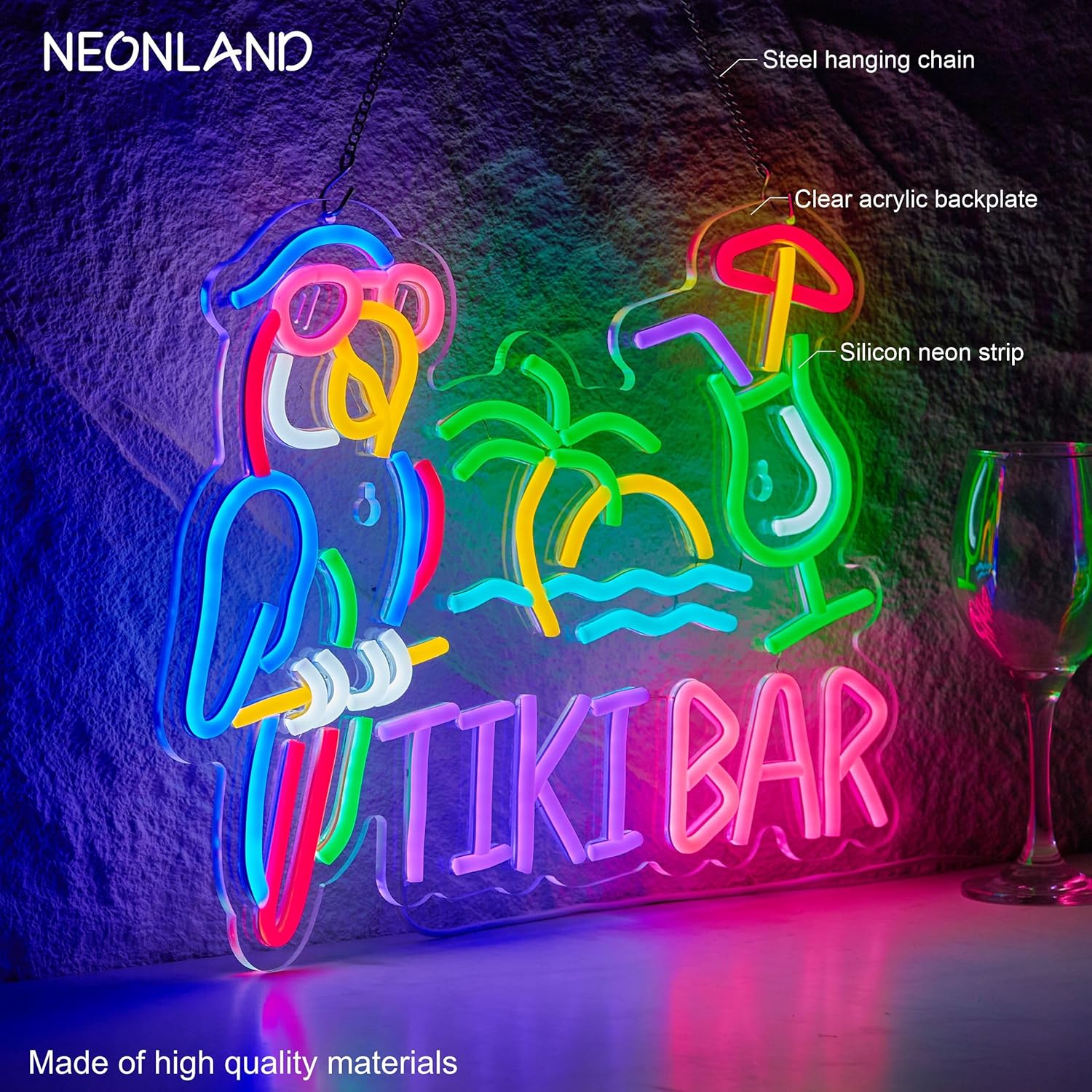Tiki Bar Papegaai Palmboom Neo - Neon Sign Party recensie en prijs