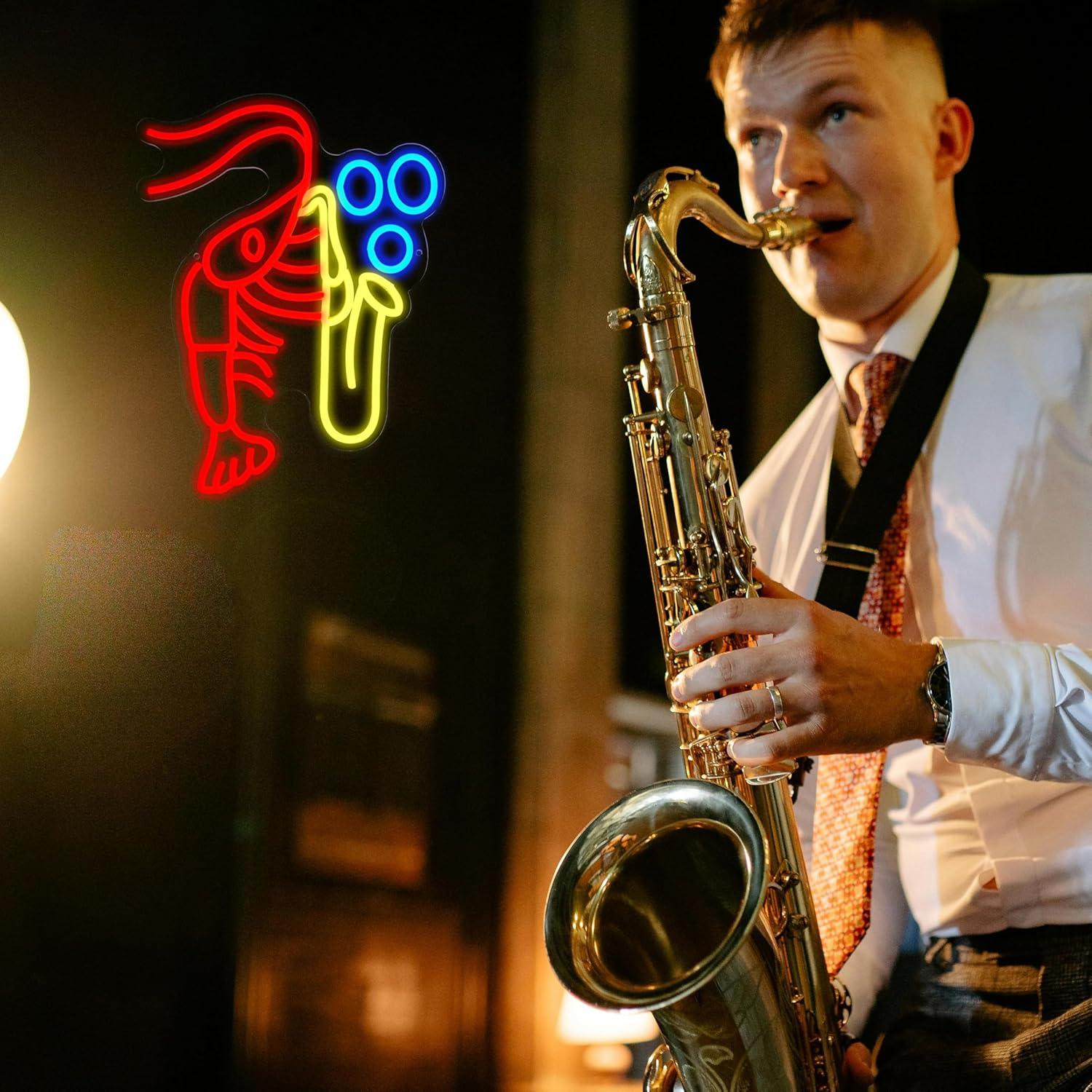 Kreeft Saxofoon Neonbord Jazz  - Neon Sign Party recensie en prijs
